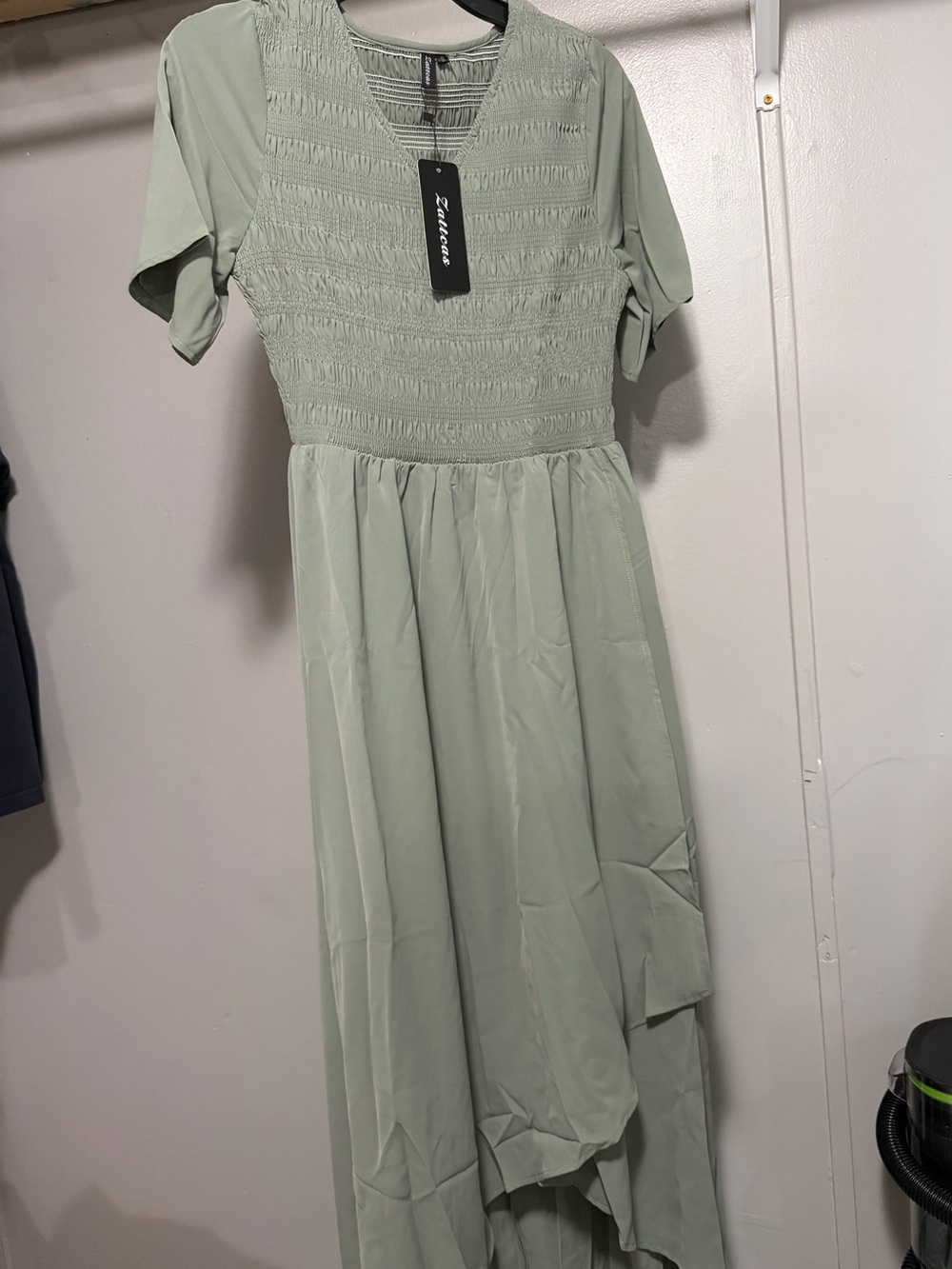 Modest and Elegant Smocked Midi Dress in Sage Green